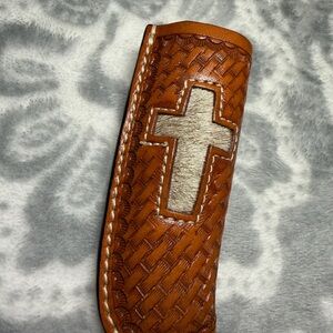 Brown Leather Cross-Embellished Knife Sheaf